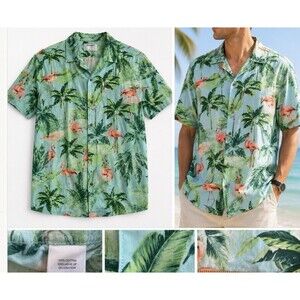 Old Navy Shirt Mens Tropical  Hawaiian L Button Up Short Sleeve Propical Palm